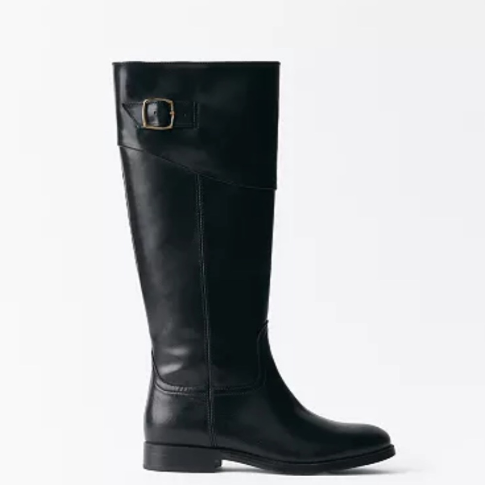 Mango Black Leather Tall Riding Boots with Buckle, new with tags - Picture 8 of 12